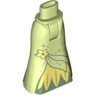 Lego Minidoll Hips and Full Length Skirt with Yellow Flower, Dark Green Under Dress, Stars, Yellow Leaves / Yellowish Green
