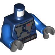 Lego Torso Armor, Dark Bluish Gray Chest Plate with Red Emblem, Belt Print (Mandalorian), Blue Arms, Dark Bluish Gray Hands / Dark Blue
