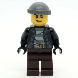 Criminal, Open Black Jacket over Prison Shirt, Dark Brown Legs, Dark Bluish Gray Hat
