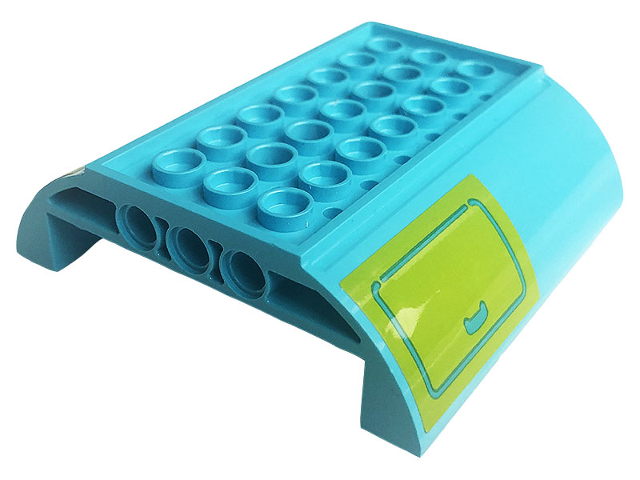 Lego Slope, Curved 8 x 8 x 2 Inverted Double with Medium Azure Hatch with Handle on Lime Background Pattern on Both Sides (Stickers) - Set 41256