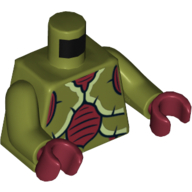 Lego Torso Galaxy Squad Mosquitoid with Dark Red, Yellowish Green and Black Exoskeleton Print, Olive Green Arms, Dark Red Hands / Olive Green