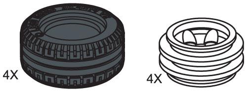 Lego Small Lawn Tire & Hub (4 tires 4 hubs)