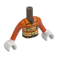 Minidoll Torso Girl with Reddish Orange Firefighter Uniform, Bright Light Yellow/Silver Safety Stripes, Black Belt Print, Reddish Orange Arms, White Hands / Umber Brown