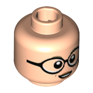 Lego Minifig Head Sybill Trelawney, Dark Tan Eyebrows, Large Round Glasses, Peach Lips, Open Mouth Print / Light Nougat