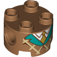 Lego Brick Round 2 x 2, Pin Holes with Suit, Tie, Azure Lapels, Waffle print / Medium Nougat