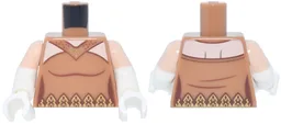 Torso Female Dress with Reddish Brown Trim and Gold Ornate Belt and Light Nougat Neckline Pattern / White Arms with Molded Light Nougat Short Sleeves Pattern / White Hands / Medium Nougat