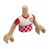 Lego Minidoll Torso Boy with Warm Tan Arms and Hands with White Shirt, Red Sleeves, Pizza, Red/Bright Pink Squares print / Warm Tan