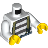 Lego Torso Prison Shirt with Dark Bluish Gray Stripes and Suspenders Print, White Arms, Yellow Hands / White