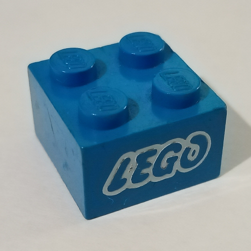 Lego Brick 2 x 2 with LEGO Logo with Open O White Outline Print