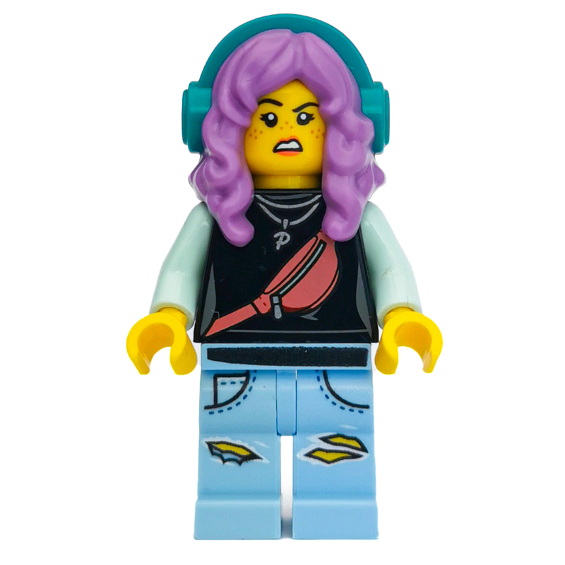 Lego Parker L. Jackson, Black Top, Medium Lavender Hair with Headphones, Smile / Disgusted