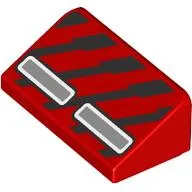 Brick Sloped 30° 1 x 2 x 2/3 with Silver Rectangles, Black Stripes Print / Red