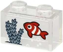 Brick 1 x 2 without Bottom Tube with Red Fish with White Stripes and Sand Blue Seagrass on Transparent Background Pattern (Sticker) - Set 60265