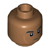 Minifig Head ACU Trooper / Naboo Guard, Eyebrows, Cheek Lines, Chin Dimple, White Pupils Print [Hollow Stud] / Medium Nougat