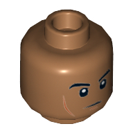 Lego Minifig Head ACU Trooper / Naboo Guard, Eyebrows, Cheek Lines, Chin Dimple, White Pupils Print [Hollow Stud] / Medium Nougat