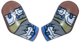 Arm, (Matching Left and Right) Pair with White Armor Plates, Dark Bluish Gray Fur Trim, Olive Green and Blue Wrappings Pattern / Medium Brown