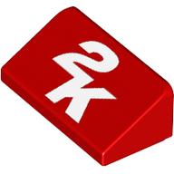Lego Brick Sloped 30° 1 x 2 x 2/3 with White 2K Logo / Red