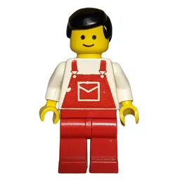 Man, Red Overalls, Black Hair (3626b Head)