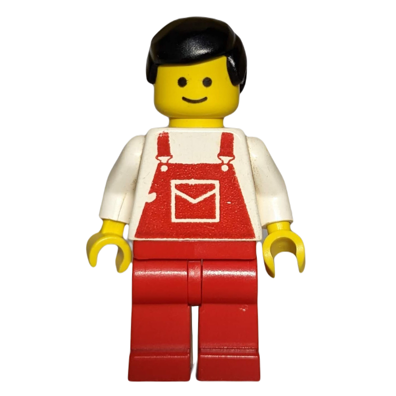 Lego Man, Red Overalls, Black Hair (3626b Head)