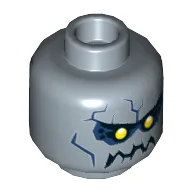 Minifig Head Stone Stomper, Yellow Eyes, Black Eyebrows and Jagged Rock Mouth, Dark Blue Eye Shadow and Stone Cracks Print [Hollow Stud] / Sand Blue