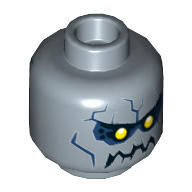 Lego Minifig Head Stone Stomper, Yellow Eyes, Black Eyebrows and Jagged Rock Mouth, Dark Blue Eye Shadow and Stone Cracks Print [Hollow Stud] / Sand Blue
