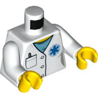 Lego Torso Lab Coat, Blue Shirt, Blue Star of Life, Pocket, Pen Print, White Arms, Yellow Hands / White