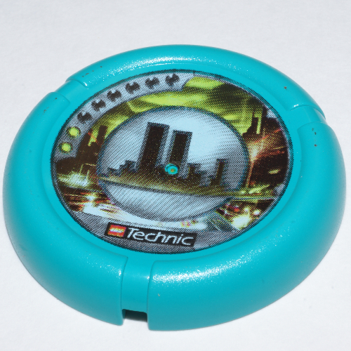 Lego Large Figure Throwing Disk, Turbo / City, 2 Pips, City Skyline Logo Print / Dark Turquoise