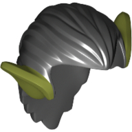 Lego Hair, Orc Ears, Olive Green Print / Black