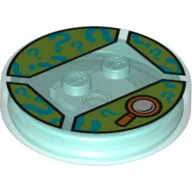 Function Brick Round 4 x 4 x 2/3 with 2 Studs and Orange Magnifying Glass Print / Trans-Light Blue