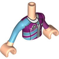 Lego Minidoll Torso Girl with Race Suit, Zippers, Tyre / Light Nougat