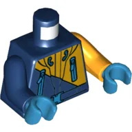 Torso, Odd Arms, Jacket, Artic, Zippers, Belt, Hood Print, Left Bright Light Orange Arm, Right Dark Blue Arm, Dark Azure Hands / Dark Blue