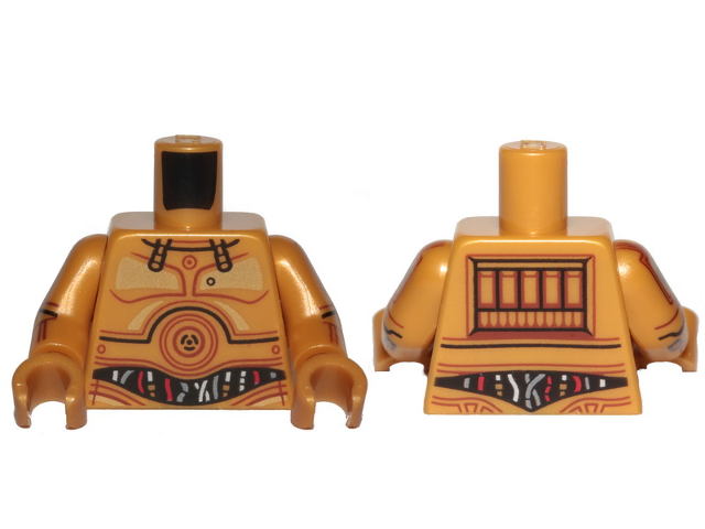 Lego Torso SW C-3PO with Red and Silver Wires and Gold Chest Highlights Pattern / Pearl Gold Arms with C-3PO Pattern / Pearl Gold Hands