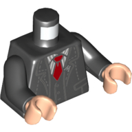 Lego Torso Jacket, 'M' Badge, White Striped Shirt, Red Tie print, Black Arms, Light Nougat Hands / Black