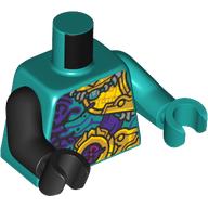 Lego Torso, Odd Arms and Hands, Dark Purple/Gold Decorations print, Left Dark Turquoise Arm and Hand, Right Black Arm and Hand / Dark Turquoise