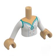Lego Minidoll Torso Girl with Warm Tan Arms and Hands with White Dress, Dark Turquoise Trim, Silver Decorations print / Warm Tan