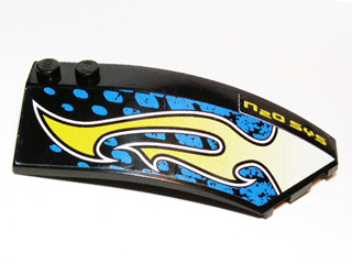 Lego Wedge 8 x 3 x 2 Open Right with 'N2O SYS' and Lime Flames Pattern (Stickers) - Set 8139