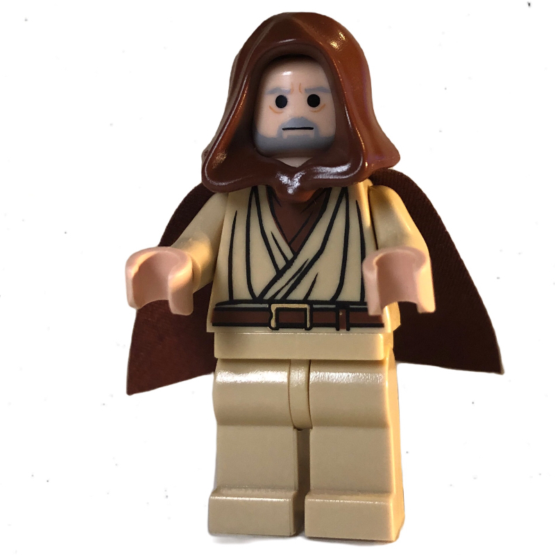 Lego Obi-Wan Kenobi, Old, Tan Robes, Reddish Brown Hood and Cape, Black Eyes