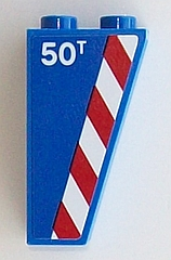 Lego Slope, Inverted 75 2 x 1 x 3 with '50T' and Red and White Danger Stripes Pattern Model Left Side (Sticker) - Set 60098
