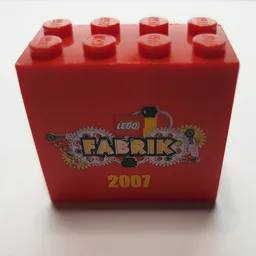 Brick 2 x 4 x 3 with 'LEGO Fabrik 2007' Print / Red