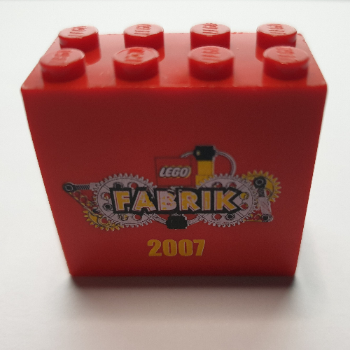 Lego Brick 2 x 4 x 3 with 'LEGO Fabrik 2007' Print / Red