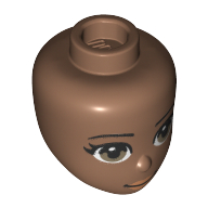 Lego Minidoll Head Olive Green Eyes, Pink Lips print / Medium Brown