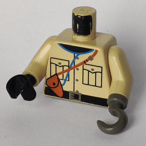Lego Torso Safari Shirt, Black Neck, Holster Print, Tan Arms, Black Hand Right, Dark Gray Hook Left / Tan