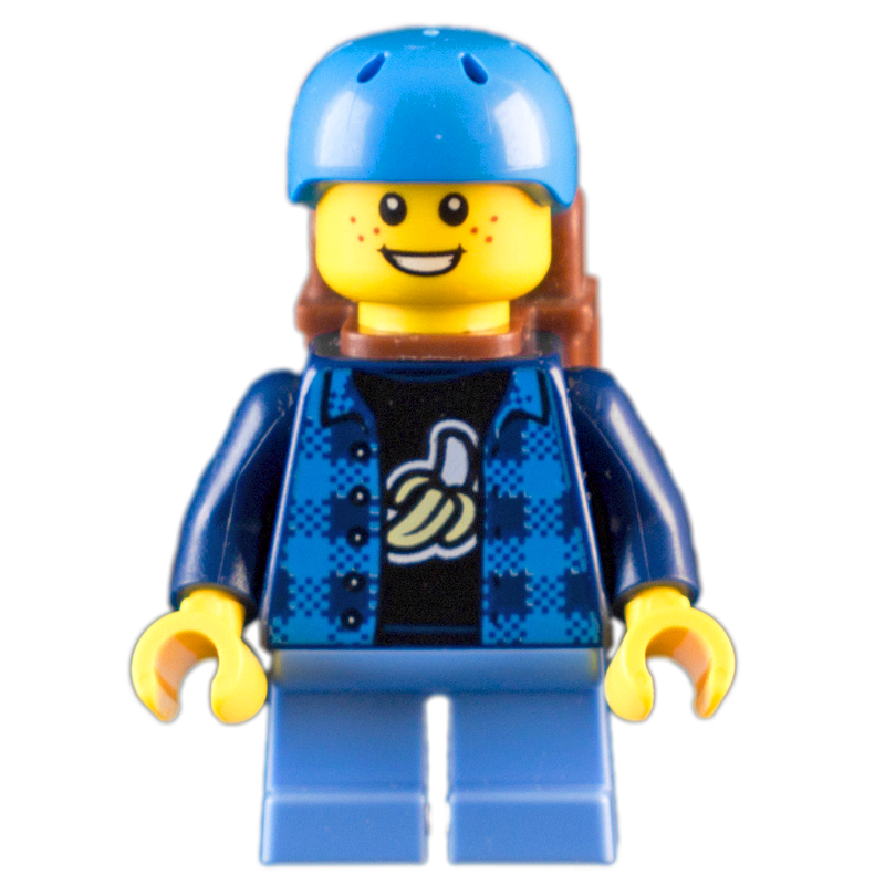 Lego Kid - Dark Blue Torso, Medium Blue Legs, Dark Azure Helmet, Backpack