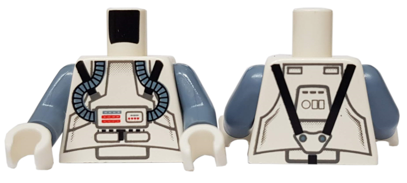 Lego Torso SW Clone Pilot with Sand Blue Hoses, Black Straps Pattern / Sand Blue Arms / White Hands