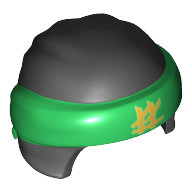 Lego Head Wrap with Headband and Knot, Green Pattern and Gold Symbol Print / Black