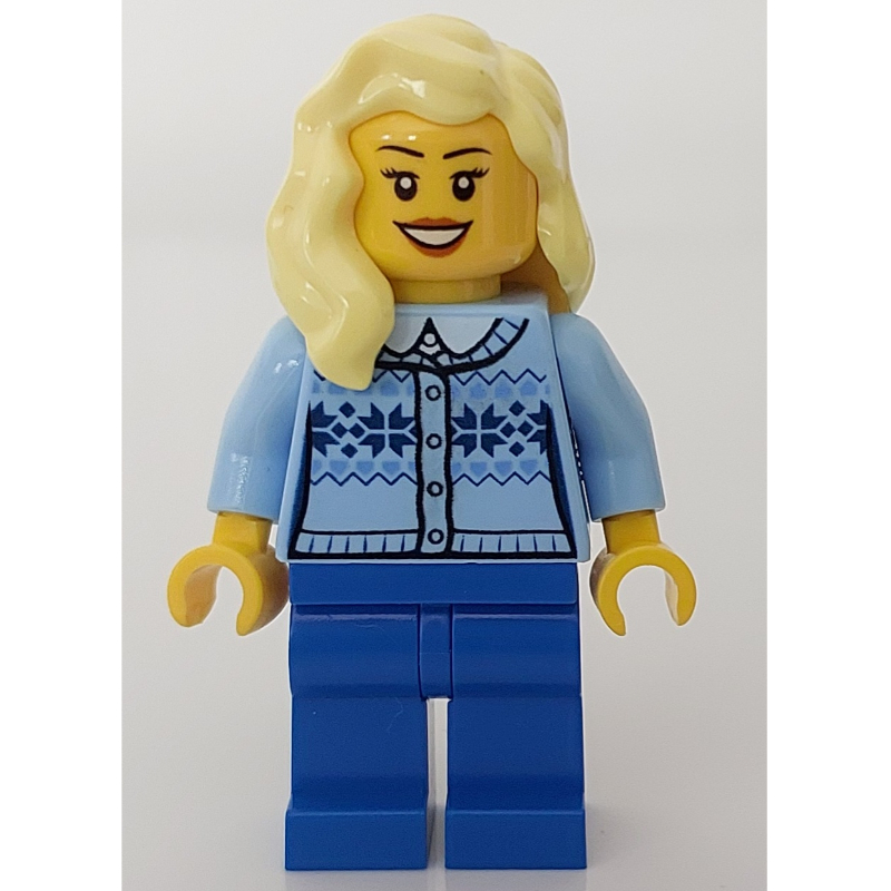 Lego Woman, Bright Light Blue Cardigan, Blue Legs, Bright Light Yellow Hair
