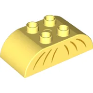 Duplo Brick 2 x 4 Curved Top with Six Curved Lines (Fish Tail) Print / Bright Light Yellow