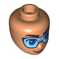 Lego Minidoll Head, Reddish Brown Eyebrows, Large Medium Blue Goggles, Smirk / Nougat