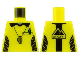 Torso Shirt with Black Collar and Side Panels, Silver Whistle, Dark Turquoise Pen, 'SPORT' on Back Pattern / Vibrant Yellow