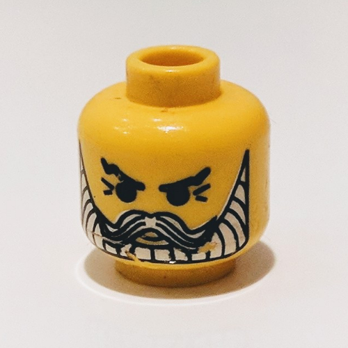 Lego Minifig Head King Leo, Beard with White Beard and Moustache, Crow's Feet Print [Blocked Open Stud] / Yellow