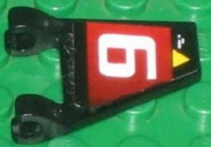 Lego Flag 2 x 2 Trapezoid with Flat Edge with Yellow Triangle and White Number 9 on Red Background Pattern Model Left Side (Sticker) - Set 8357